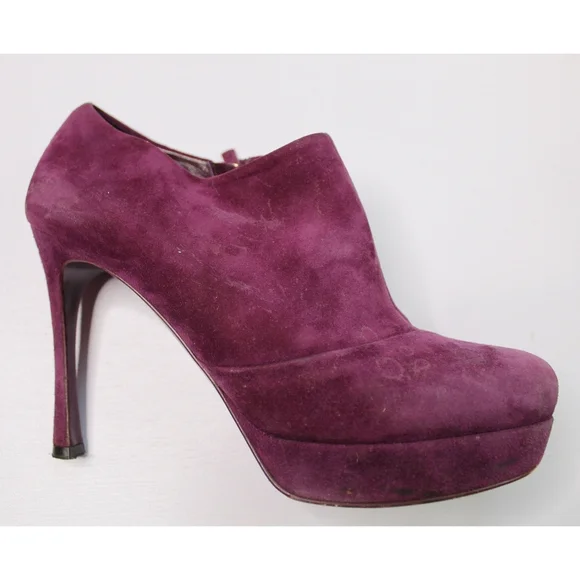 Yves Saint Laurent Plum Suede Platform Booties - Picture 9 of 15